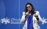 Fatima Ezzahra El Mansouri, ministre de l'Aménagement du territoire, maire de Marrakech et membre de la direction collégiale du Parti Authenticité et Modernité (PAM), lors d'un meeting de campagne à Tanger, le 16 septembre 2026 au Maroc