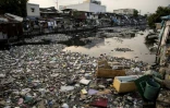 Un cours d'eau pollué par le plastique à Manille, le 13 mai 2018