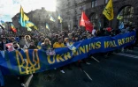 Marche à Kiev le 12 février 2022 en signe d'unité face aux menaces d'invasion russe