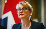 La ministre britannique des Affaires étrangères Yvette Cooper lors d'une réunion virtuelle sur le détroit d'Ormuz, le 2 avril 2026 à Londres 