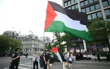 Des manifestants brandissent des drapeaux palestiniens près de la Maison Blanche à Washington pendant une visite du Premier ministre israélien Benjamin Netanyahu, le 28 juillet 2026