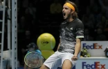 Le bonheur de Stefanos Tsitsipas vainqueur de Daniil Medvedev au Masters final de Londres, le 11 novembre 2019
