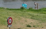 Des personnes se baignent dans la Loire, dans un lieu interdit à la baignade, le 27 juin 2019