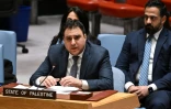 L'ambassadeur palestinien adjoint à l'ONU Majed Bamya lors d'une réunion du Conseil de sécurité des Nations unies consacrée à la situation au Moyen-Orient, au siège de l'ONU à New York, le 20 juin 2024
