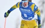 Le Suédois Martin Ponsiluoma, lors de l'épreuve du 10 km sprint aux Championnats du monde de biathlon, le 12 février 2021 à Pikljuka (Slovénie)
