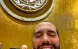 Photo publiée sur le compte X (ex-Twitter) officiel du président du Salvador, Nayib Bukele, faisant un selfie avant de s'exprimer lors de la 74e session de l'Assemblée générale de l'ONU, le 26 septembre 2019 à New York 