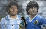 Une fresque murale de l'artiste Matley représentant Diego Maradona, le 22 juin 2021 à Buenos Aires 