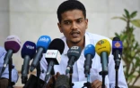 Mohamed Naji al-Assam, un leader de la contestation au Soudan, s'exprimant en conférence de presse le 14 mai 2019 à Khartoum