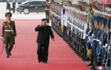 Le dirigeant nord-coréen Kim Jong Un passe les troupes en revue avant son départ pour la Russie, le 10 septembre 2023 à Pyongyang