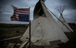 Camp spirituel mis en place par des tribus autochtones amérindiennes pour protester contre le projet de pipeline Keystone XL près du lieu où passerait l'oléoduc à Winner dans le sud du Dakota, le 12 octobre 2014