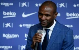 L'ancien footballeur Eric Abidal lors d'une conférence de presse de présentation du joueur néerlandais Frenkie de Jong lors de son arrivée au FC Barcelone le 5 juillet 2019