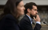 Les dirigeants de Twitter Jack Dorsey (D) et de Facebook Sheryl Sandberg (G) témoignent devant une commission du Sénat américain le 5 septembre 2018 à Washington