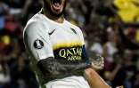 Dario Benedetto, alors attaquant à Boca Juniors, exulte après avoir inscrit un but contre les Colombiens de Deportes Tolima en Copa Libertadores, le 24 avril 2019 à Ibague