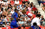 L'attaquant japonais de Reims Junya Ito, buteur d'une tête lobée contre Lyon, le 28 août 2022 au stade Auguste-Delaune