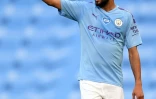 L'Algérien de Manchester City Riyad Mahrez auteur d'un doublé contre Burnley, le 22 juin 2020 à Manchester