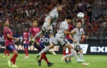 Le capitaine et défenseur brésilien Marquinhos marque le 3e but pour le PSG face à Clermont, lors de la 1ère journée de Ligue 1, le 6 août 2022 au Stade Gabriel-Montpied