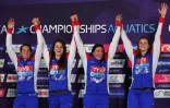Les Françaises sacrées au relais 4x100 m lors de l'Euro de natation à Glazssgow le 3 août 2018