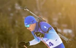Le Français Emilien Jacquelin pendant le sprint de biathlon des Jeux olympiques de Pékin, le 12 février 2022