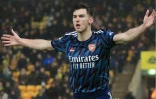 Le défenseur d'Arsenal Kieran Tierney vient de marquer sur le terrain de Norwich, le 26 décembre 2021