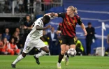 L'attaquant de Manchester City Erling Haaland gêné par Antonio Rudiger lors du match nul 1-1 contre le Real à Bernabeu, le 9 mai 2023 