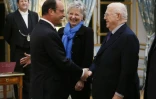 Michel Charasse avec le président François Hollande en 2015 à la mairie de Puy-Guillaume (Puy-de-Dome)