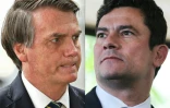 Montage photo montrant Jair Bolsonaro à gauche, le 14 avril 2020 à Brasilia et à droite l'ex-juge Sergio Moro le 7 novembre 2018 à Brasilia