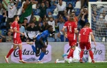La joie de l'attaquant italien Moise Kean, après avoir ouvert le score contre la Lituanie, lors des qualifications européennes pour le Mondial-2022 au Qatar, le 8 septembre 2021 à Reggio Emilie