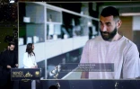 L'attaquant du Real Karim Benzema réagit en visioconférence depuis Madrid à son trophée de meilleur joueur français à l'étranger, le 15 mai 2022 