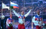 C'était encore la fête : la Russie d'Alexander Legkov, champion olympique désormais déchu pour dopage, le 23 février 2014 à Sotchi