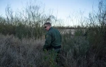 Le chef du poste de Presidio, Derek Boyle, marche dans les hautes herbes le long de la frontière séparant le Mexique des Etats-Unis le 29 janvier 2020 près de Presidio au Texas