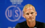 L'entraîneur de l'Union Saint-Gilloise, Karel Geraerts, lors d'une conférence de presse à la veille du match contre les Rangers, le 1er août 2022 à Heverlee