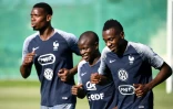 Paul Pogba (g), N'Golo Kante (c) et Blaise Matuidi lors d'une séance d'entraînement des Bleus, le 12 juillet 2018 à Istra