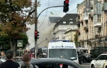 Incendie dans le centre de Kiev après une attaque de drone contre le siège des Services de sécurité ukrainiens (SBU), le 4 septembre 2026