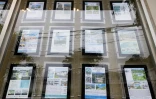 Des annonces de maisons et terrains en vente dans une agence immobilière à Rincon, le 15 juillet 2025 à Porto Rico 