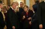 Le président turc Recep Tayyip Erdogan et la chancelière allemande Angela Merkel, pendant une réception à Londres à la veille du sommet de l'Otan le 3 décembre 2019