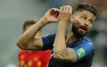 L'attaquant français Olivier Giroud contre la Belgique en demi-finale, le 10 juillet 2018 à Saint-Pétersbourg 