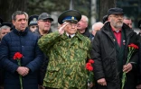 Des vétérans moldaves lors d'une cérémonie à la mémoire des victimes tombées lors de la guerre de sécession de la Transdniestrie, le 2 mars 2024 à Chisinau