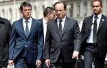 Le Premier ministre Manuel Valls et le président Francois Hollande à l'issue d'une cérémonie en hommage au policier et à sa compagne tués, le 15 juin 2016 à Paris