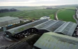 Photo aérienne de la ferme de Stapleton exploitée par  l'éleveur Adam Stanbury près de Barnstaple dans le sud-ouest de l'Angleterre, le 16 janvier 2025