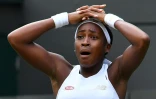 L'Américaine Coco Gauff, après avoir battu sa compatriote Venus Williams au 1er tour du tournoi de Wimbledon, le 1er juillet 2019 à Londres