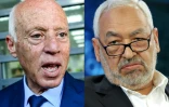 Montage photo du président tunisien Kais Saied et du chef du Parlement et du parti Ennahdha Rached Ghannouchi