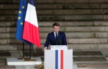 Le président Emmanuel Macron lors de l'hommage national à l'enseignant assassiné Samuel Paty, le 21 octobre 2020 à la Sorbonne à Paris 