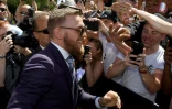 L'Irlandais Conor McGregor lors de son arrivée à l'hôtel Toshiba Plaza de Las Vegas, le 22 août 2017