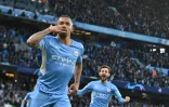 La joie de l'attaquant brésilien Gabriel Jesus, après avoir marqué le 2e but pour Manchester City face au Real Madrid, lors de leur demi-finale aller de la Ligue des Champions, le 26 avril 2022 à l'Etihad Stadium