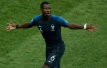 La joie du milieu des Bleus Paul Pogba après son but face à la Croatie en finale du Mondial, le 15 juillet 2018 au stade Loujniki à Moscou