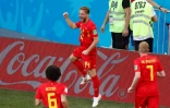 Le Belge Dries Mertens exulte après avoir ouvert le score face au Panama lors du Mondial, le 18 juin 2018 à Sotchi