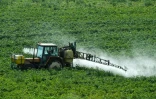 Un agriculteur diffuse des produits phytosanitaires dans ses champs, à Méteren, dans le Nord
