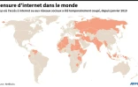 Carte des pays où l'accès à internet ou aux réseaux sociaux a été temporairement coupé, dans un contexte de crise politique, depuis janvier 2019