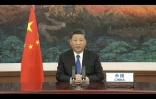 Le président chinois Xi Jinping en visioconférence, le 18 mai 2020 à Pékin, à l'ouverture virtuelle de l'Assemblée mondiale de la santé réunissant les 194 pays de l'OMS 