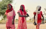Des jeunes filles soudanaises déplacées ayant fui le camp de Zamzam, dans la région du Darfour, près de la ville de Tawila le 14 février 2025 au Soudan